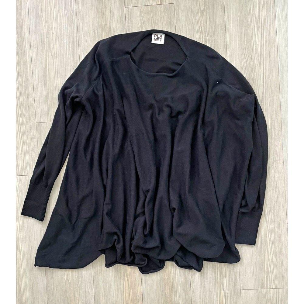 PLANET Women's Black Knit Round Neck Long Sleeve Oversized Tunic Top One Sz